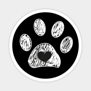 Doodle paw print with heart white Magnet